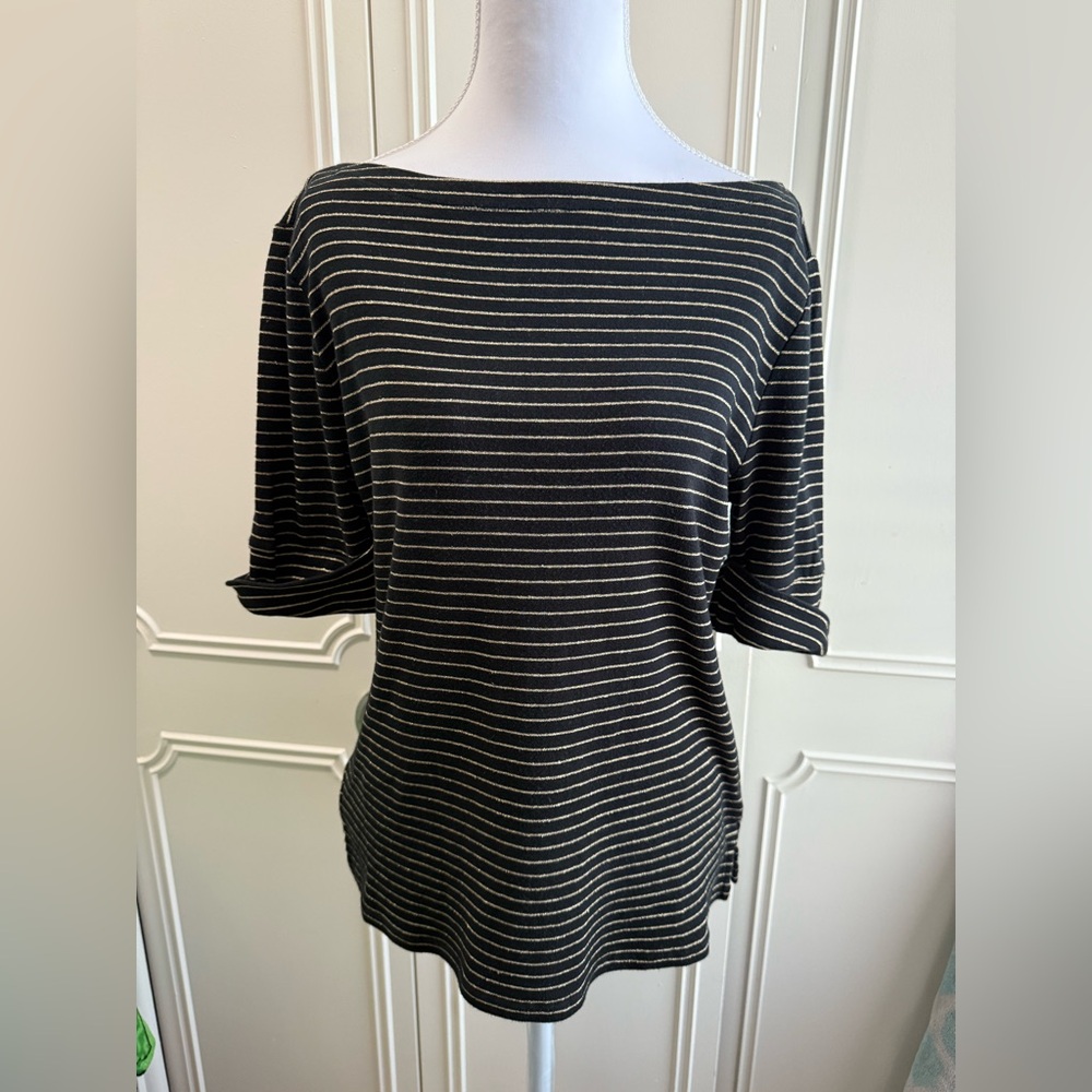 Ralph Lauren Black and Gold Striped Short Sleeve Top